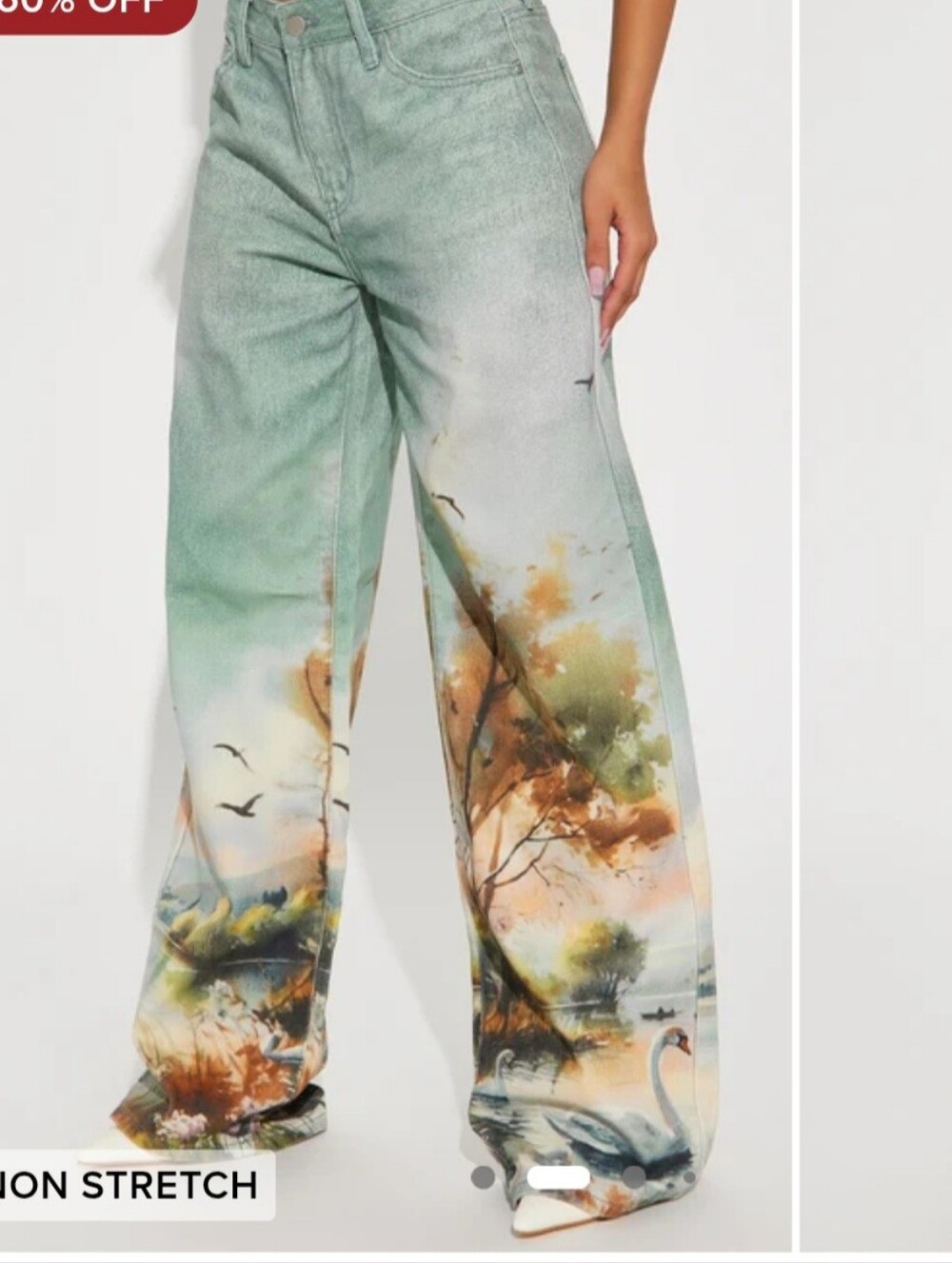 Fashion Nova Green Teal Scenic Wide Leg Jeans